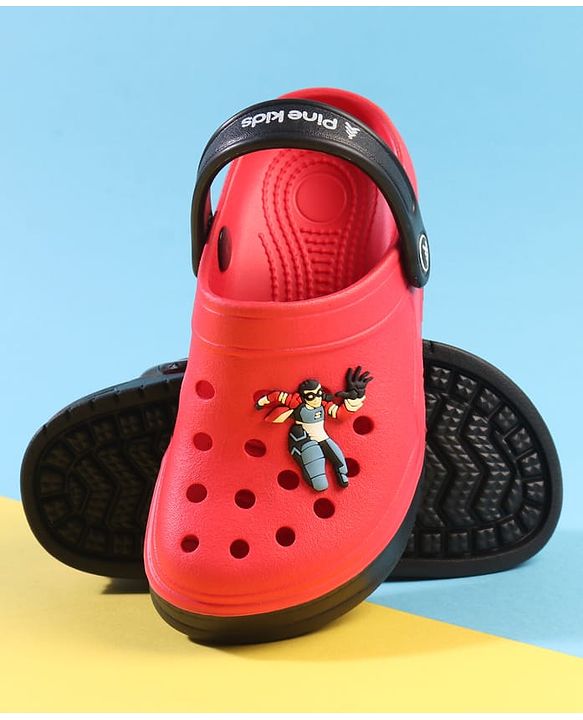 Pine Kids Back Strap Closure Clogs with Boy Applique - Red