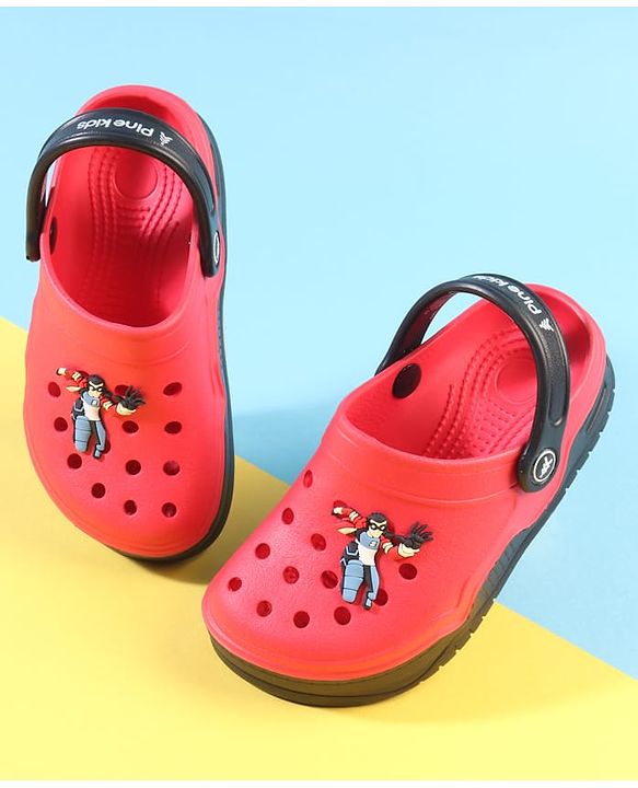 Pine Kids Back Strap Closure Clogs with Boy Applique - Red