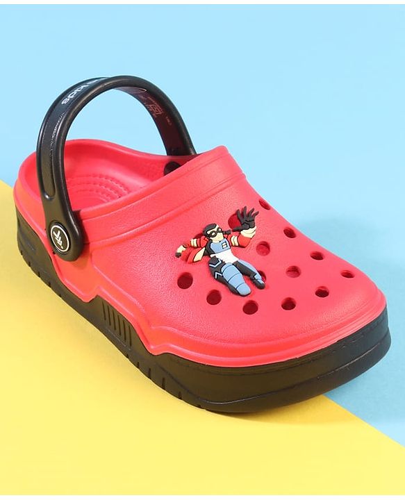 Pine Kids Back Strap Closure Clogs with Boy Applique - Red