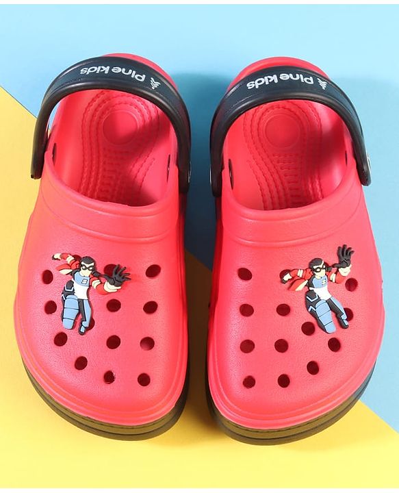 Pine Kids Back Strap Closure Clogs with Boy Applique - Red