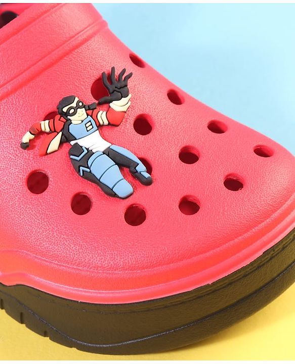 Pine Kids Back Strap Closure Clogs with Boy Applique - Red
