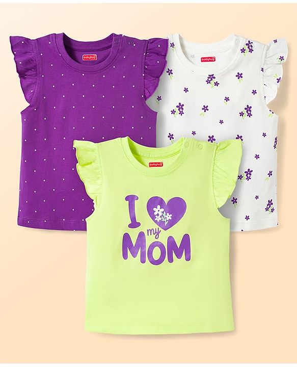 Babyhug 100% Cotton Knit T-Shirts with Graphics Pack of 3 Multi Color 6-9 Months
