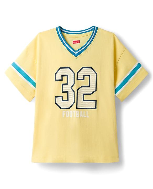 Babyhug Cotton Knit T-Shirt Oversized Half Sleeves with Graphics Yellow 12-18 Months