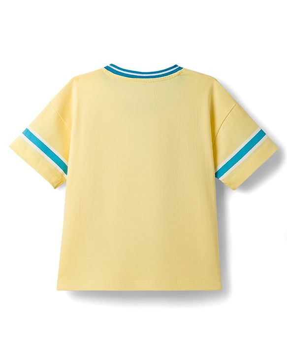 Babyhug Cotton Knit T-Shirt Oversized Half Sleeves with Graphics Yellow 12-18 Months