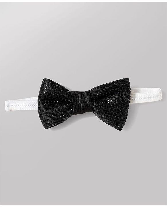 Babyhug Knit Full Sleeves Solid Color 3 Piece Party Suit with Bow & Rhinestone Detailing - Black