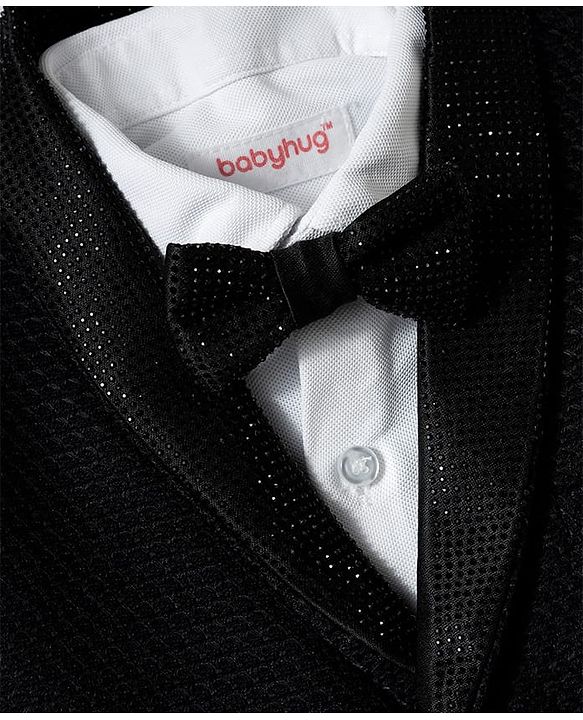 Babyhug Knit Full Sleeves Solid Color 3 Piece Party Suit with Bow & Rhinestone Detailing - Black
