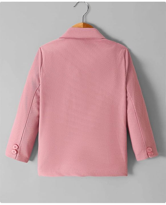 Babyhug Knit Full Sleeves Solid Color Party Wear Blazer With Graphic Printed T-Shirt - Light Pink