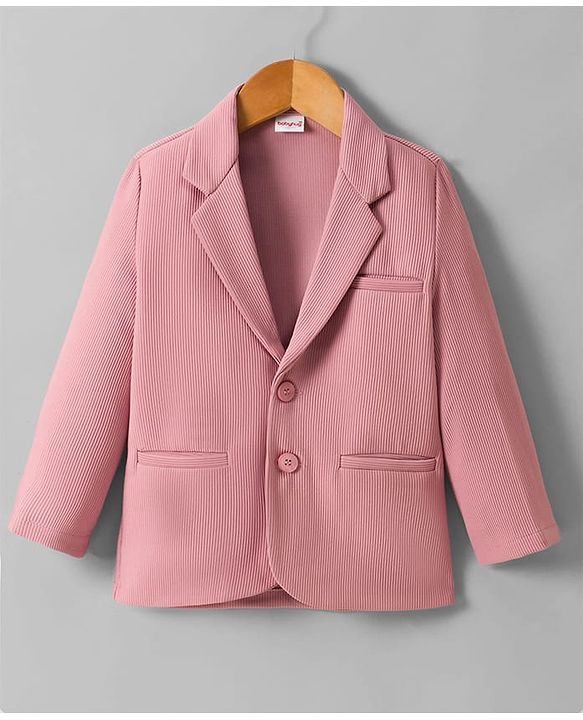 Babyhug Knit Full Sleeves Solid Color Party Wear Blazer With Graphic Printed T-Shirt - Light Pink