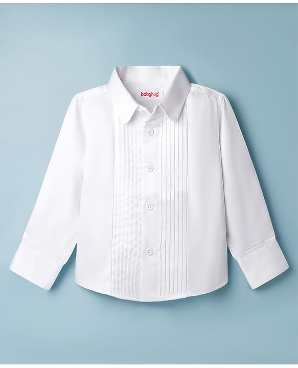 Babyhug Satin Woven Full Sleeves Solid Party Shirt With Bow Applique - White