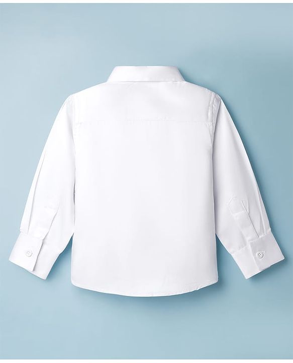 Babyhug Satin Woven Full Sleeves Solid Party Shirt With Bow Applique - White