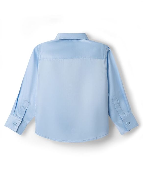 Babyhug Satin Woven Full Sleeves Solid Party Shirt With Bow Applique - White