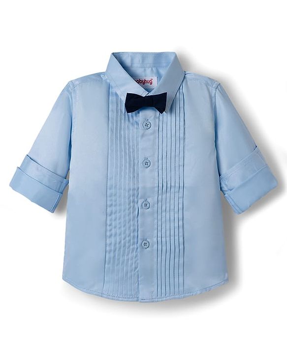 Babyhug Satin Woven Full Sleeves Solid Party Shirt With Bow Applique - White