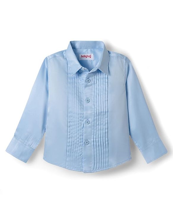 Babyhug Satin Woven Full Sleeves Solid Party Shirt With Bow Applique - White