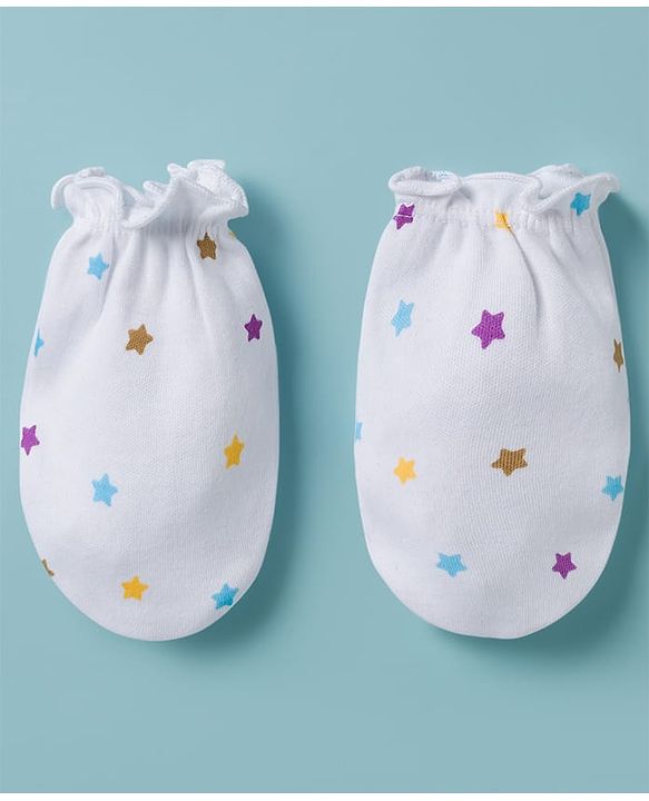 Babyhug 100% Cotton Knit Cap Mittens & Booties with Star Print Multicolor - Diameter 8 cm
