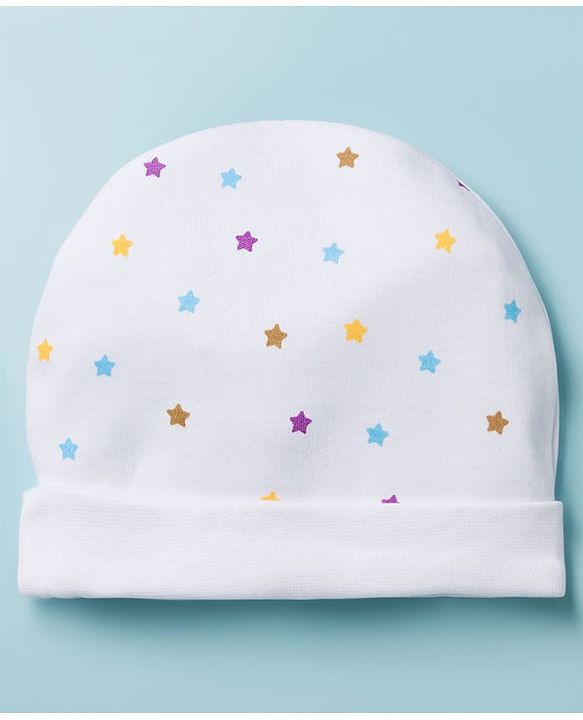 Babyhug 100% Cotton Knit Cap Mittens & Booties with Star Print Multicolor - Diameter 8 cm