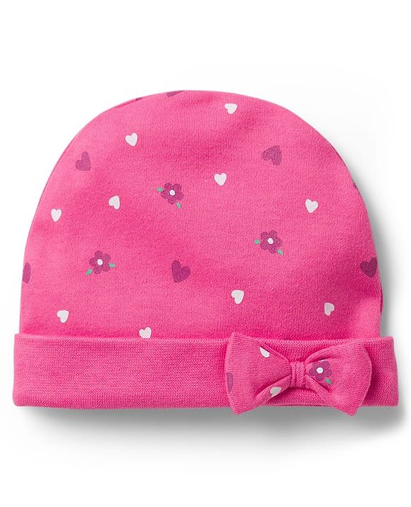 Babyhug 100% Cotton Knit Cap Mittens & Booties with Heart Print Multicolor - Diameter 8 cm