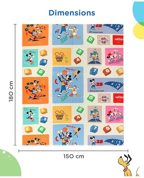 Babyhug Disney Reversible Learning & Play Floor Mat - Mickey & Stitch Theme| 180x150 cm| Dense 8mm Thickness|Waterproof Foam|Crawling & Baby Massage Mat| Foldable & Portable| BIS Certified| 04 Years