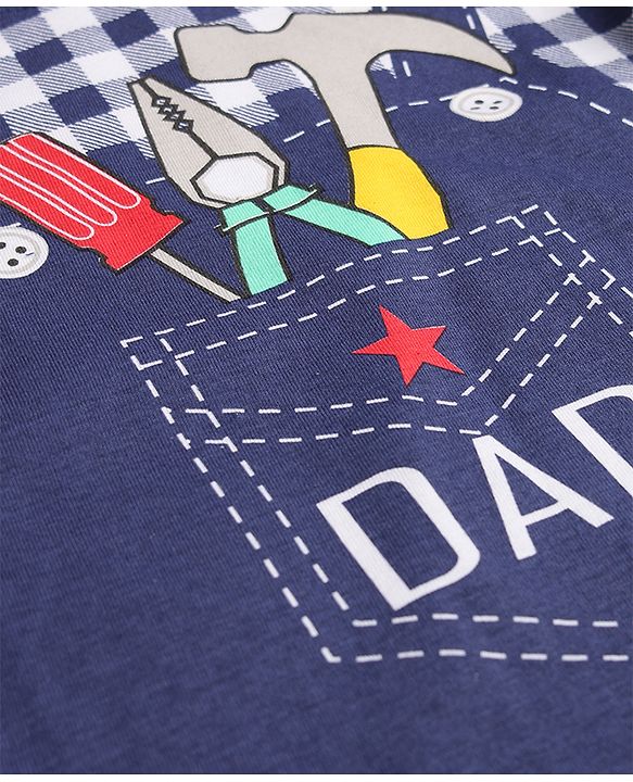 Babyhug Cotton Knit Full Sleeves T-Shirt & Pyjama Night-Suit With Dad Print - Navy Blue