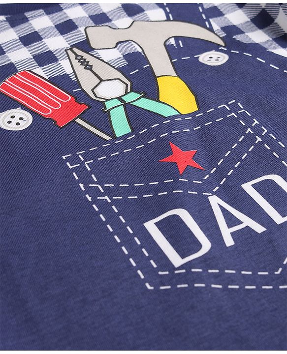 Babyhug Cotton Knit Full Sleeves T-Shirt & Pyjama Night-Suit With Dad Print - Navy Blue
