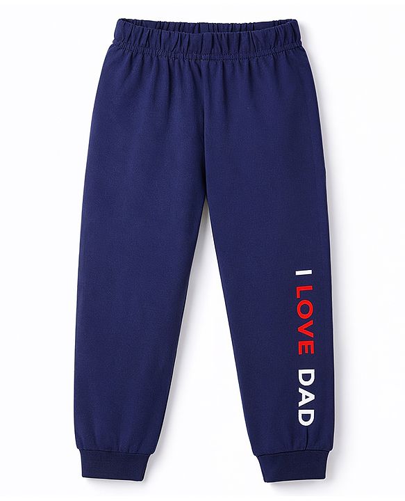 Babyhug Cotton Knit Full Sleeves T-Shirt & Pyjama Night-Suit With Dad Print - Navy Blue