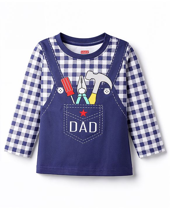 Babyhug Cotton Knit Full Sleeves T-Shirt & Pyjama Night-Suit With Dad Print - Navy Blue