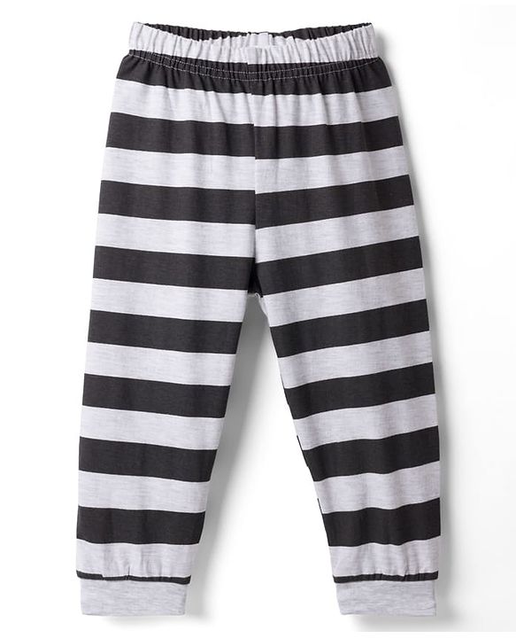 Babyhug Full Sleeves T-Shirt & Striped Pyjama Night-Suit With Fox Print - Orange & Black