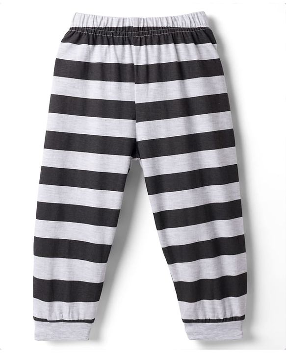Babyhug Full Sleeves T-Shirt & Striped Pyjama Night-Suit With Fox Print - Orange & Black