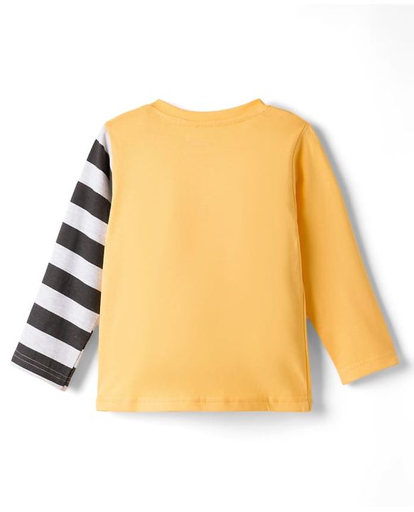 Babyhug Full Sleeves T-Shirt & Striped Pyjama Night-Suit With Fox Print - Orange & Black