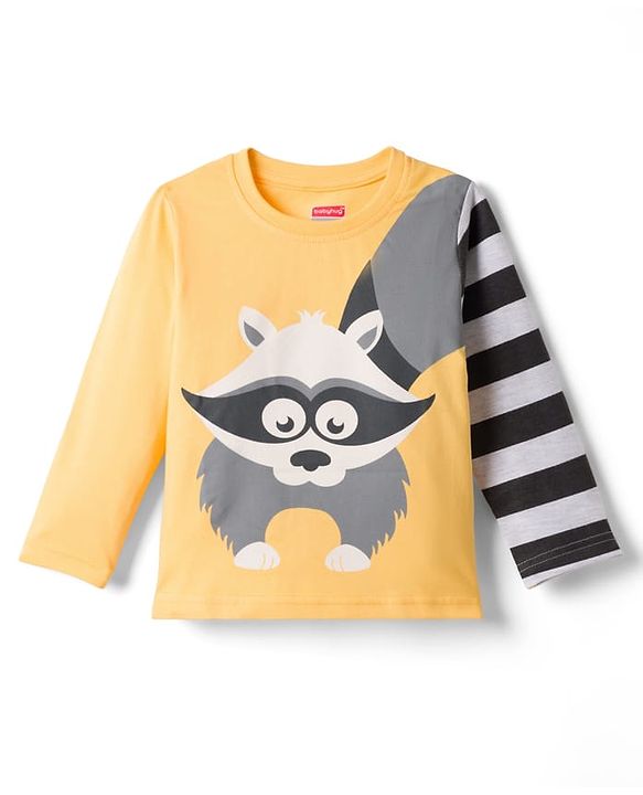 Babyhug Full Sleeves T-Shirt & Striped Pyjama Night-Suit With Fox Print - Orange & Black