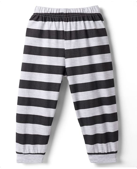 Babyhug Full Sleeves T-Shirt & Striped Pyjama Night-Suit With Fox Print - Orange & Black