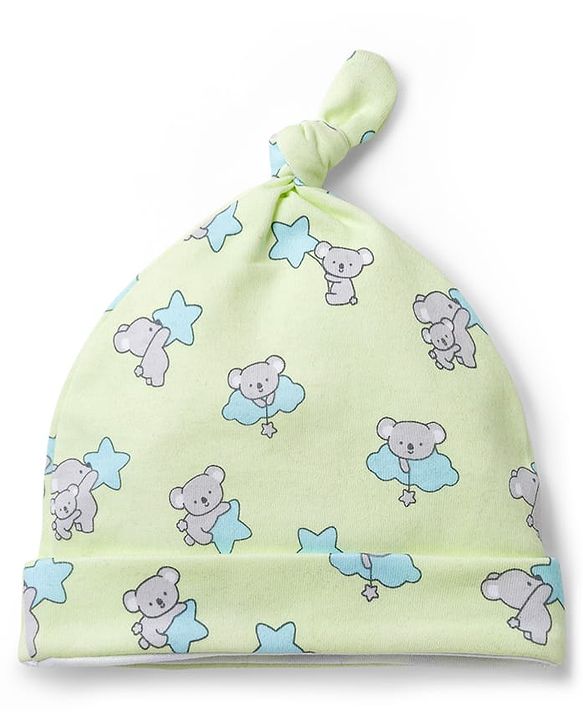 Babyhug 100% Cotton Interlock Knit Animal & Star Printed Caps Pack Of 2 Multicolor - Diameter 15 cm