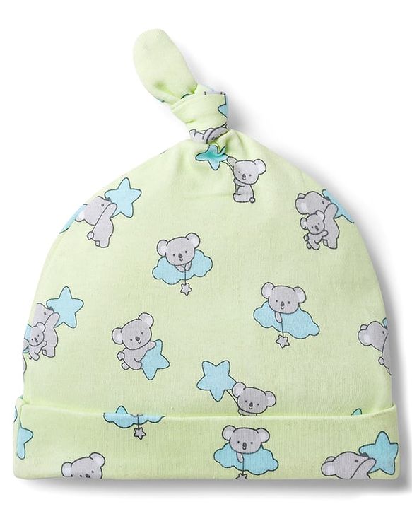 Babyhug 100% Cotton Interlock Knit Animal & Star Printed Caps Pack Of 2 Multicolor - Diameter 15 cm