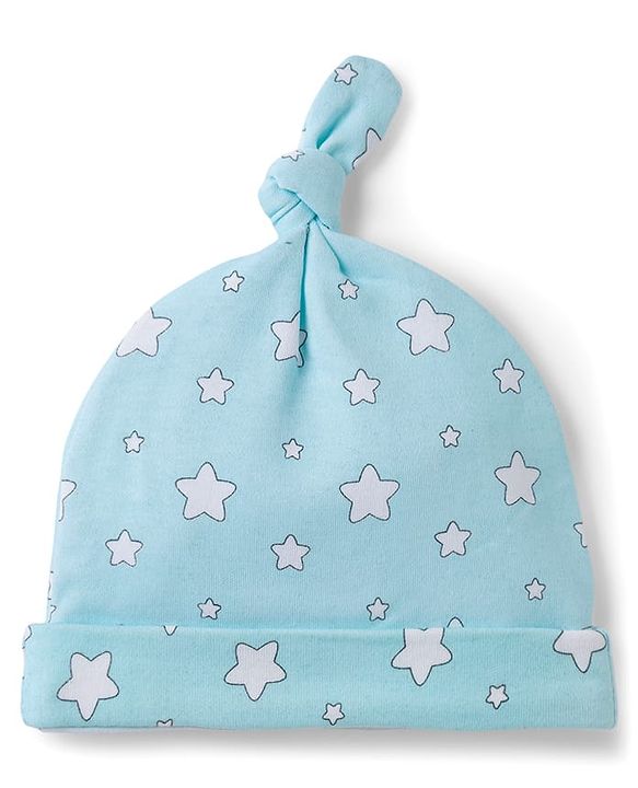 Babyhug 100% Cotton Interlock Knit Animal & Star Printed Caps Pack Of 2 Multicolor - Diameter 15 cm