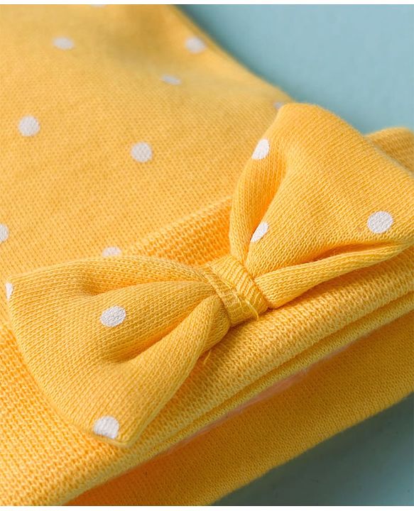 Babyhug 100% Cotton Interlock Knit Polka Dots & Floral Printed Caps With Bow Applique Pack Of 2 Multicolor - Diameter 16.5 cm
