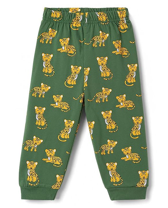 Babyhug Cotton Knit Full Sleeves Animal Printed T-Shirt & Pyjama Night Suit - Yellow