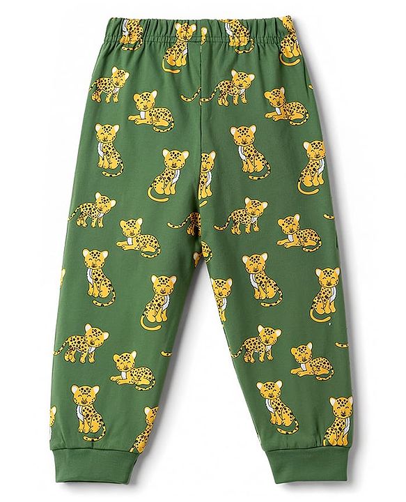 Babyhug Cotton Knit Full Sleeves Animal Printed T-Shirt & Pyjama Night Suit - Yellow
