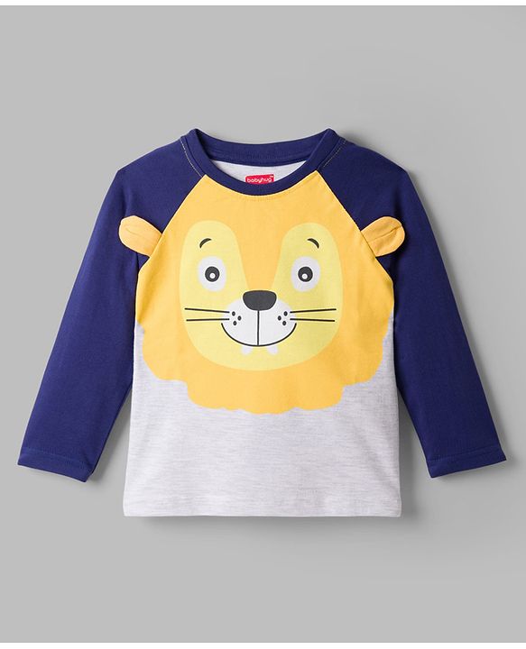 Babyhug Cotton Knit Full Raglan Sleeves T-Shirt & Pyjama Night-Suit With Lion Print - Navy Blue