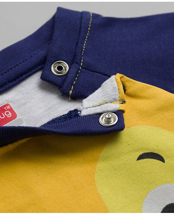 Babyhug Cotton Knit Full Raglan Sleeves T-Shirt & Pyjama Night-Suit With Lion Print - Navy Blue