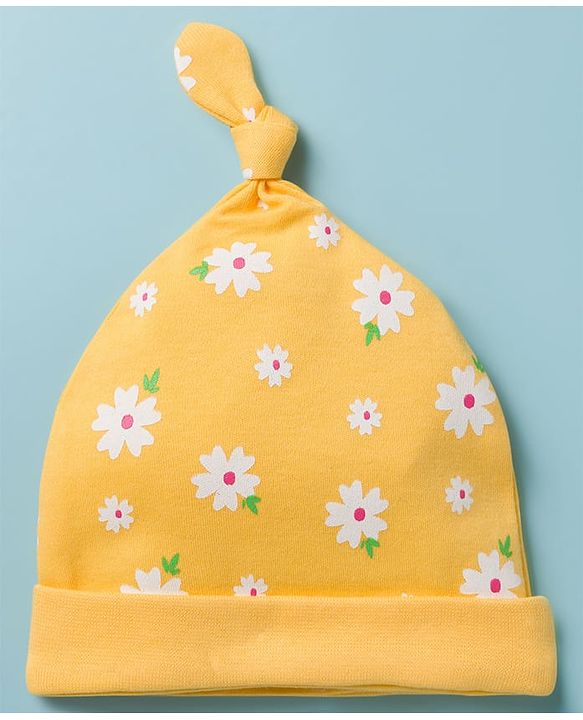 Babyhug 100% Cotton Knit Caps with Floral & Polka Dot Print Pack of 2 Multicolor - Diameter 8 cm