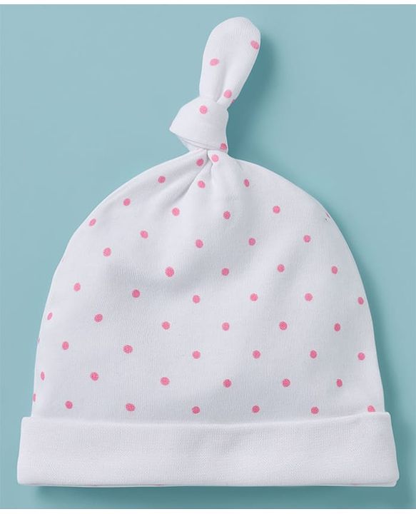 Babyhug 100% Cotton Knit Caps with Floral & Polka Dot Print Pack of 2 Multicolor - Diameter 8 cm