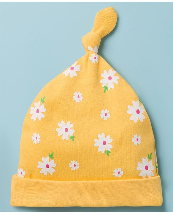Babyhug 100% Cotton Knit Caps with Floral & Polka Dot Print Pack of 2 Multicolor - Diameter 8 cm