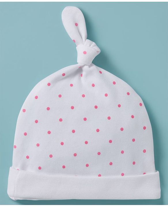 Babyhug 100% Cotton Knit Caps with Floral & Polka Dot Print Pack of 2 Multicolor - Diameter 8 cm