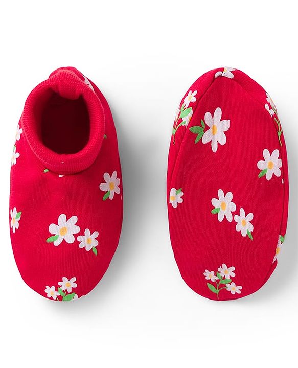 Babyhug 100% Cotton Knit Mittens & Booties with Floral Print - Multicolor