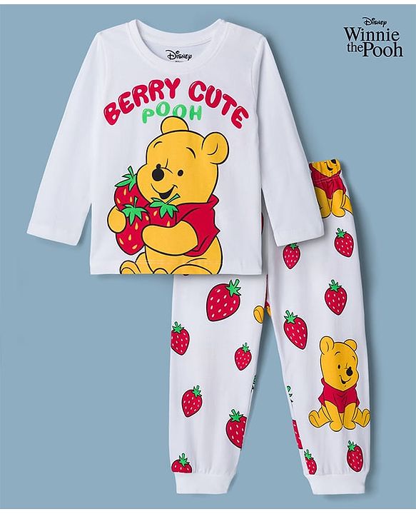 Babyhug Disney Single Jersey Knit Full Sleeves T-Shirt & Pyjama Night Suit With Winnie The Pooh Graphics - White