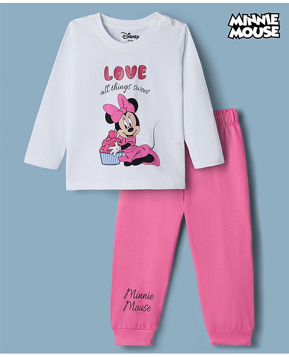 Babyhug Disney Single Jersey Knit Full Sleeves T-Shirt & Pyjama Night Suit With Minnie Mouse Graphics - Multicolor