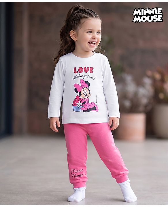 Babyhug Disney Single Jersey Knit Full Sleeves T-Shirt & Pyjama Night Suit With Minnie Mouse Graphics - Multicolor