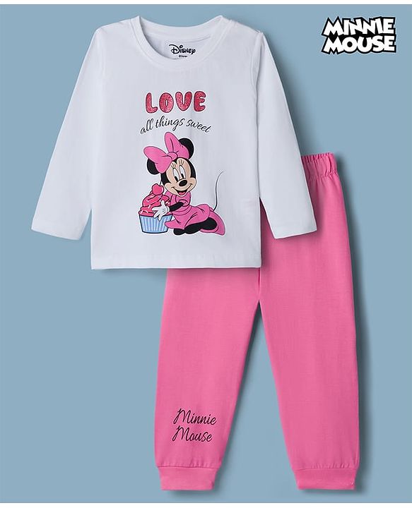 Babyhug Disney Single Jersey Knit Full Sleeves T-Shirt & Pyjama Night Suit With Minnie Mouse Graphics - Multicolor