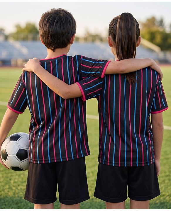 Pine Active Knit Half Sleeves Striped T-Shirt & Shorts Set - Black