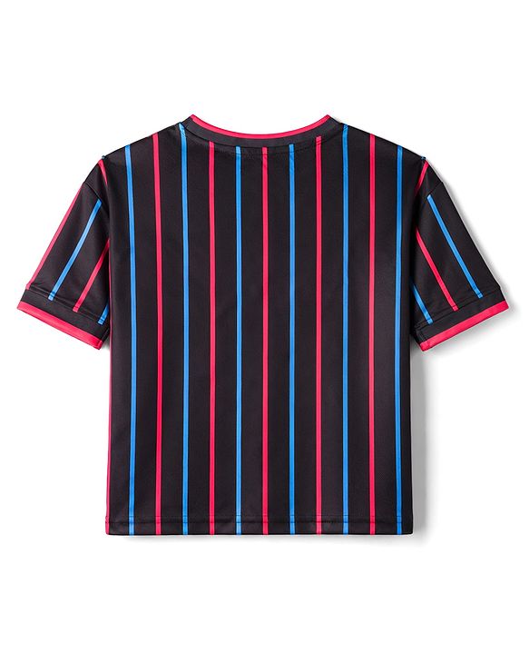 Pine Active Knit Half Sleeves Striped T-Shirt & Shorts Set - Black