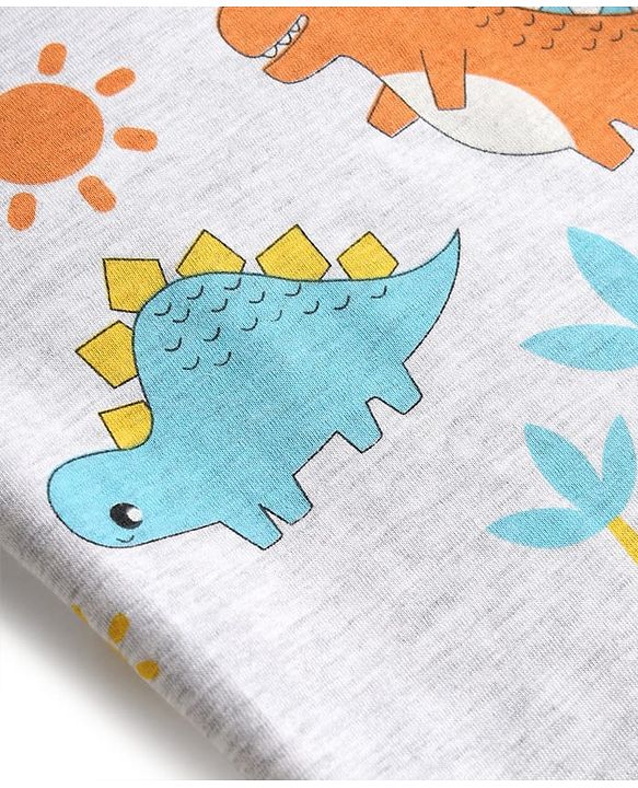 Babyhug Cotton Knit Full Sleeves Co-Ord T-Shirt & Pyjama Night Suit With Dino Print - Multicolor